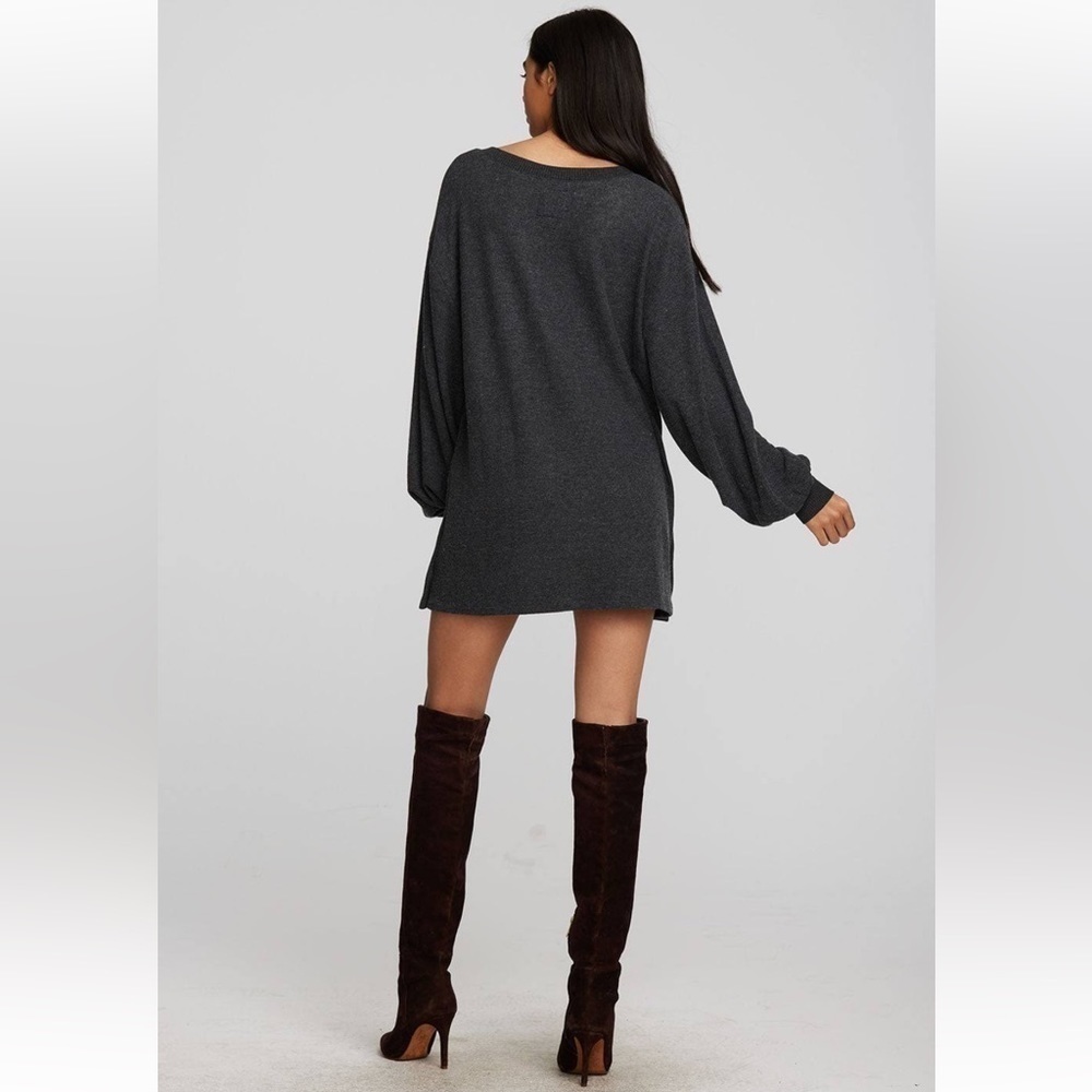 CHASER Recycled Knit V-neck Tunic Button Side Seam Balloon sleeves Size M NWT - Picture 12 of 13